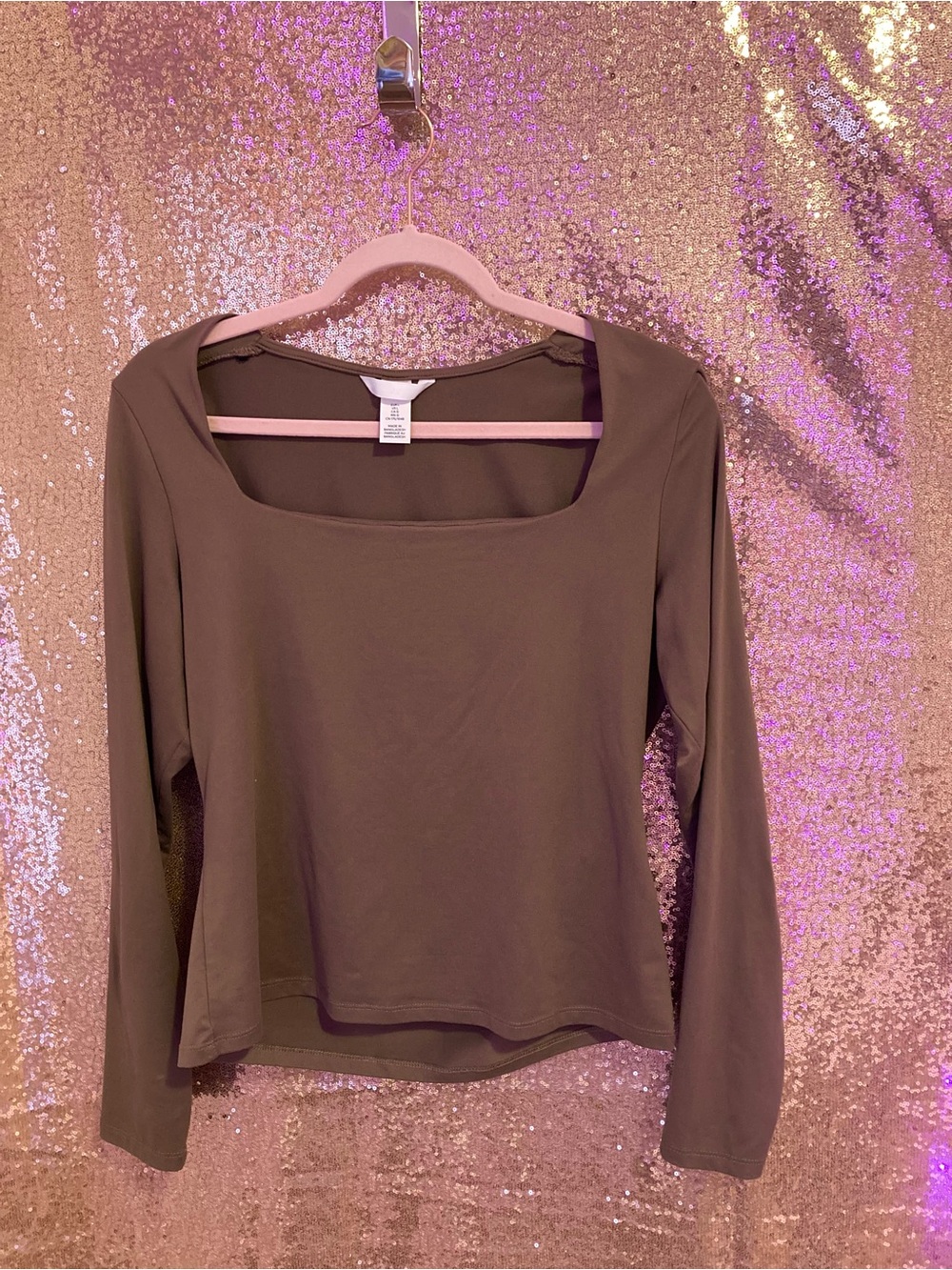 H&M Brown Square-Neck Long Sleeve Top